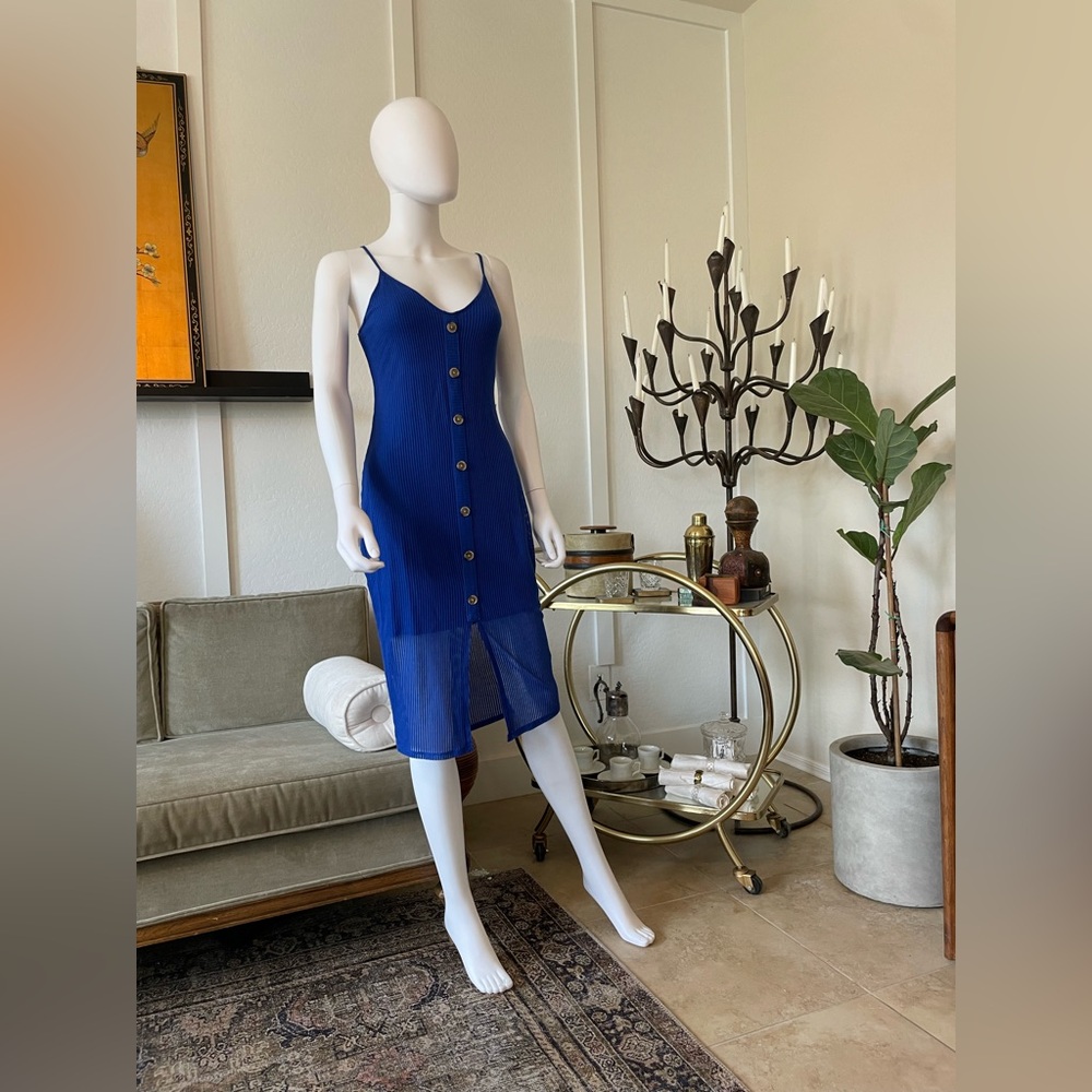 Express Blue Button-Down Midi Dress